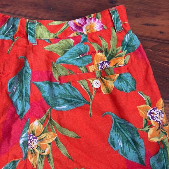 Vintage Lauren Ralph Lauren 100% linen Hawaiian print hi rise flat front shorts - Picture 6 of 7
